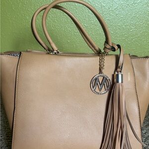 Micheal Kors Taupe Tassel Top-Handle Satchel Bag
